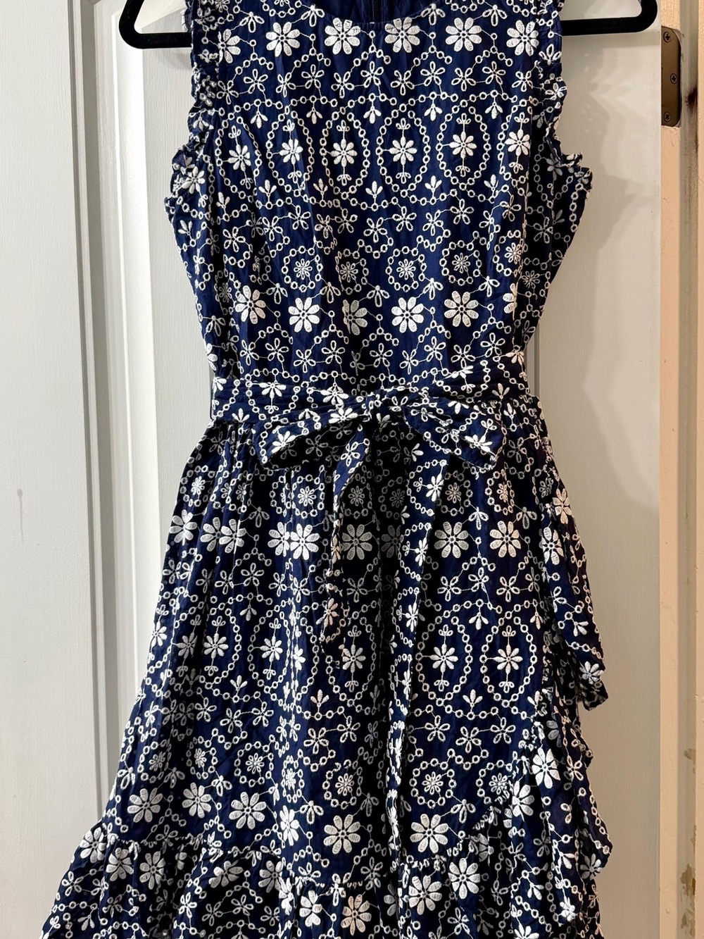 kate spade Navy and White Floral Eyelet Midi Dress with Waist Tie